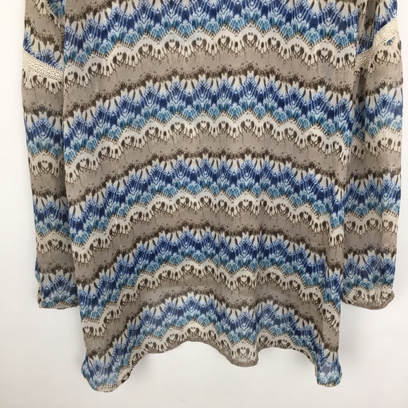 Sundance Women’s Silk Semi Sheer Boho Tunic Top Balloon Sleeve Blue Gray Blouse - Picture 11 of 13